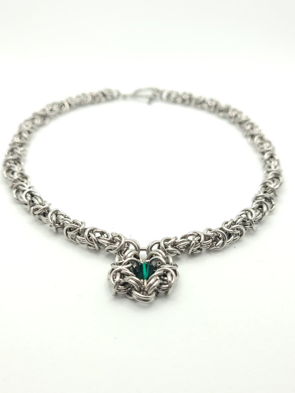 Handwoven Stainless Steel Chainmaille Necklace with Preciosa Crystal Pendant